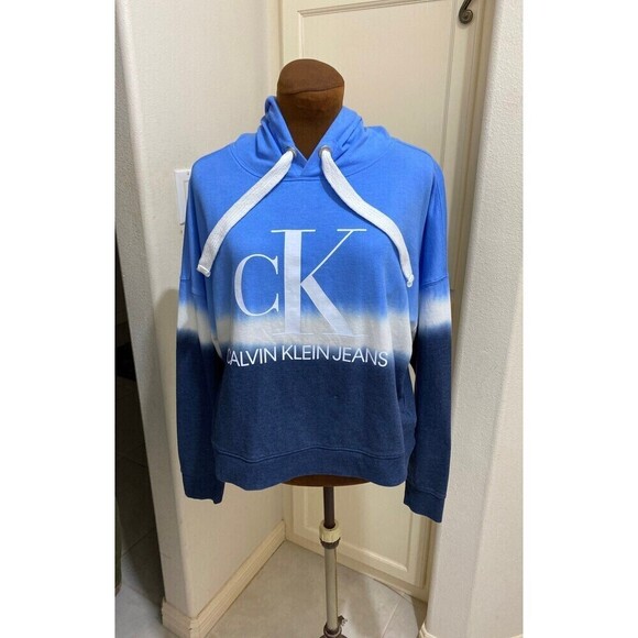 Calvin Klien Tie-Dye Monogram Logo Pullover Cropped Hoodie Size Medium - Picture 1 of 7